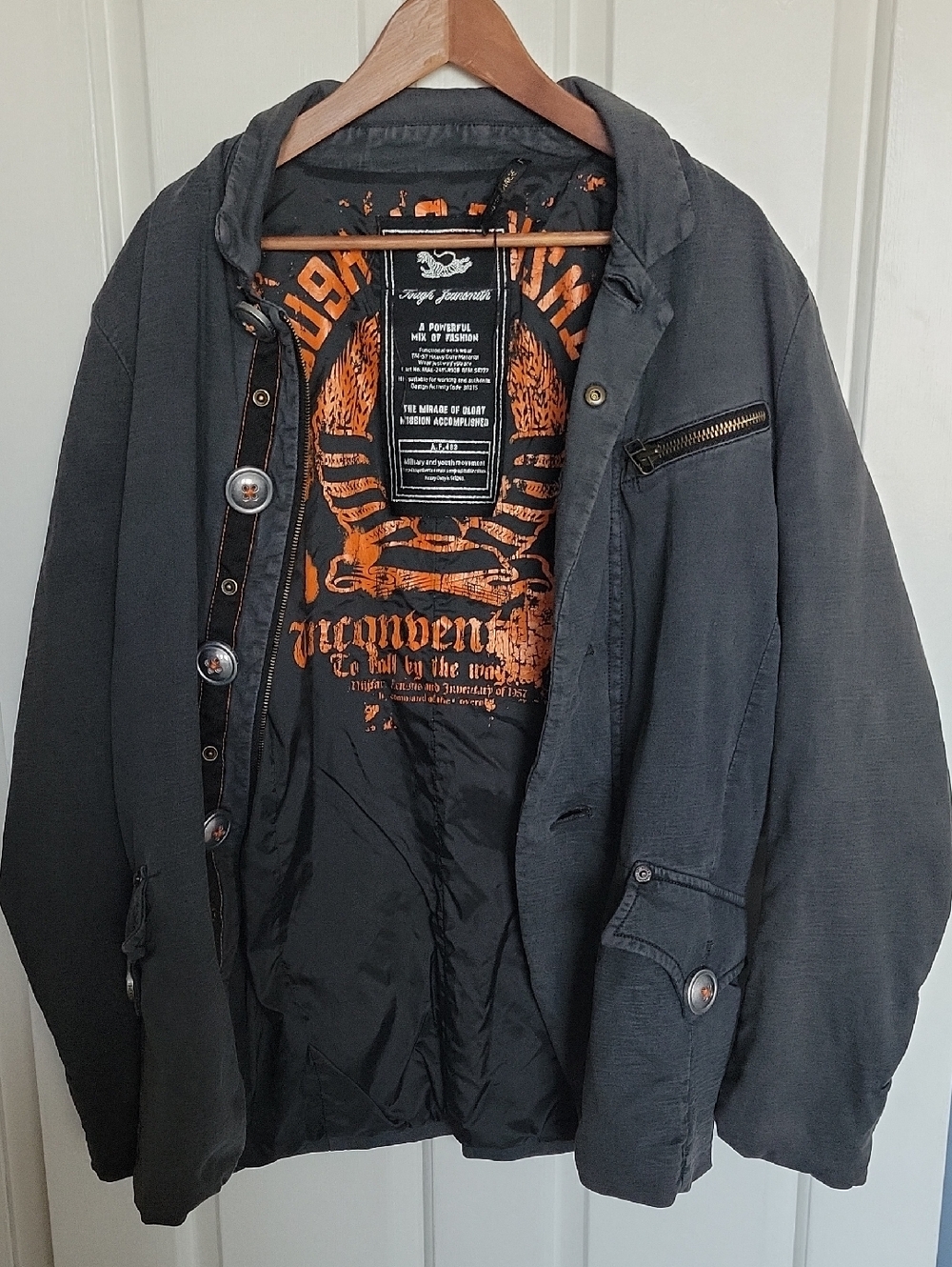 Men's Military Style Jacket with Orange Lining - TOUGH JEANSMITH